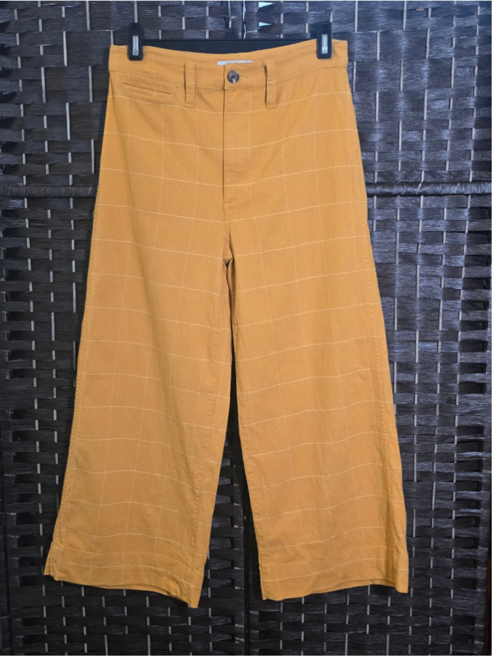 Madewell Emmett Wide-Leg Crop Pants Windowpane Mustard Yellow Plaid Size 25